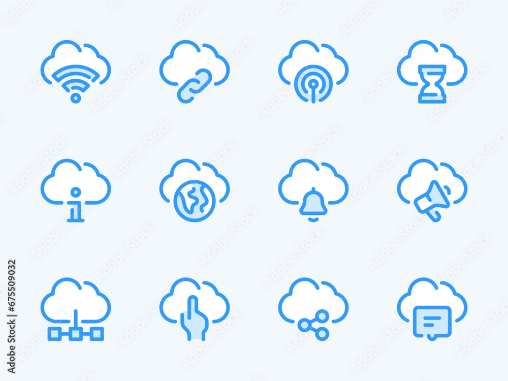 Poster cloud computing services and configurations vector line icons. online storage preferences outline ic