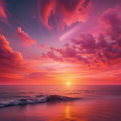 Fototapeta na wymiar romantic stunning sunset over an ocean