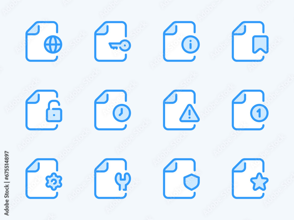 Poster document functions and file management vector line icons. data settings and file configurations outl
