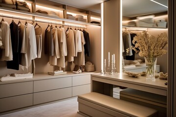 walk-in wardrobe, finland, beige, taupe, interior magazine photography