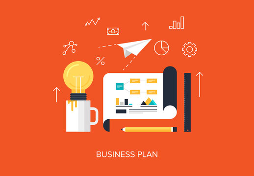 Vector illustration of flat and colorful business plan concept. Design elements for web and mobile applications.