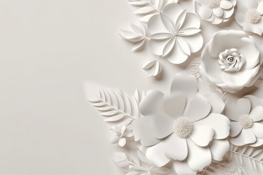 White paper flower wall, floral background, bridal bouquet