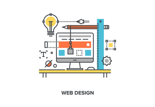 Vector illustration of web design flat line concept.