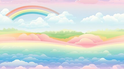 Fototapeta na wymiar a painting of a rainbow in the sky with clouds and a rainbow in the sky with clouds and a rainbow in the sky. generative ai