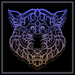 Gradient Colorful Tiger head mandala arts isolated on black background.