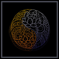 Gradient Colorful Yin Yang mandala arts isolated on black background.