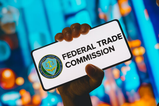 November 8, 2023, Brazil. In this photo illustration, the Federal Trade Commission (FTC) logo is displayed on a smartphone screen.