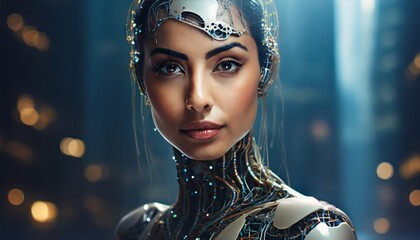 Bionic cool AI Woman body sculpture background - obrazy, fototapety, plakaty