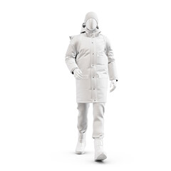 Obraz premium a mannequin Walking Deliveryman with Winter clothing isolated on a white background