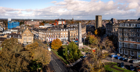 Fototapeta na wymiar Aerial view of the Victorian architecture of Harrogate in North Yorkshire UK