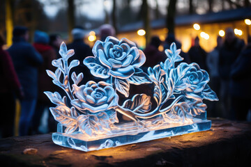Quantum-carved ice Christmas sculptures.