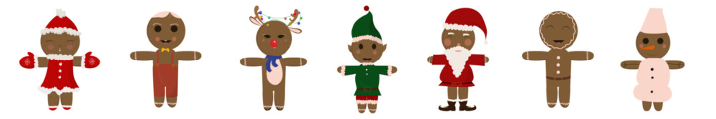 Gingerbread christmas set of cookies. Noel holiday sweet dessert. Xmas hand drawn vector illustration.