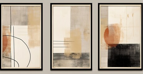 Abstract art illustration. Set of three artworks, background vector. Natural fine art wall art for home decor and printing - obrazy, fototapety, plakaty