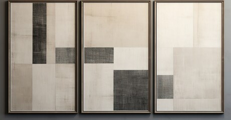 Abstract art illustration. Set of three artworks, background vector. Natural fine art wall art for home decor and printing