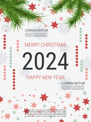 Fototapeta na wymiar Merry Christmas and Happy New Year minimalistic style vector flyer template. Flat design illustration with winter style elements