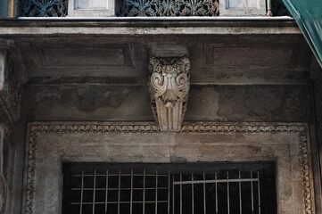An architectural element in the form of a bracket under the balcony. Neoclassical style on the...