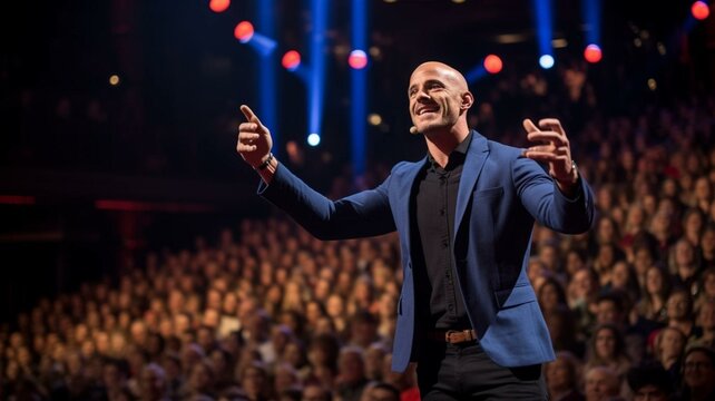 Man Speaking On Stage To An Audience