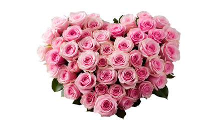 Heart-shaped bouquet of pink roses on a transparent background. Symbol of love, Valentine's Day, International Women's Day, wedding