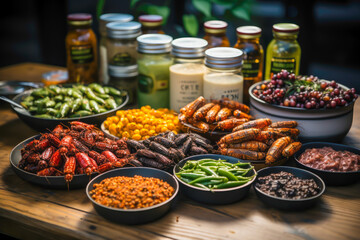 the foodtech is arrive at insects with improvements and future foods, trends mark a shift towards sustainable and personalized food choices. - obrazy, fototapety, plakaty