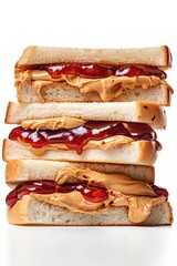 Peanut butter and jelly stacked sandwich isolated on white background. Generative Ai - obrazy, fototapety, plakaty