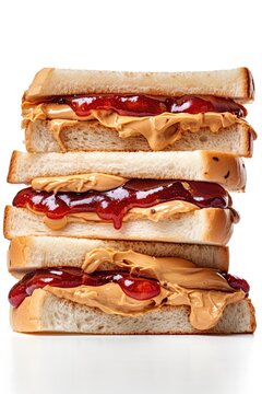 Peanut butter and jelly stacked sandwich isolated on white background. Generative Ai