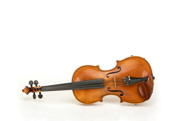 Violin classical string wooden musical instrument,
 isolated on white background with space for...