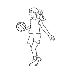 young kid playing basketball, line drawing / doodle