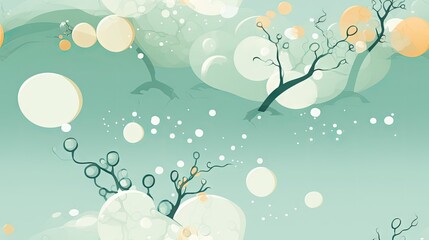  a painting of a tree with bubbles in the air and a bird flying in the sky with a bird in the background.  generative ai