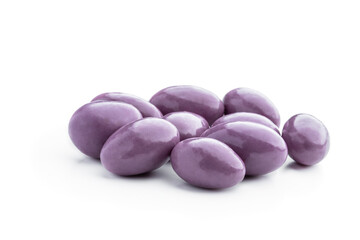 Colored sugared almonds isolated on white background