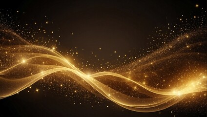 Golden Glitter Particles and Shining Sparkles Wave Background