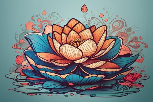 Lotus flower color. Lily water flower. Element for design, flower pattern, logo template, poster.