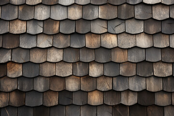Top-down view of faded shingles, external surface material texture