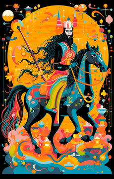 Fantasy knight on horse from wonderland stories for kids book, Illustrated Cartoon, comics,  