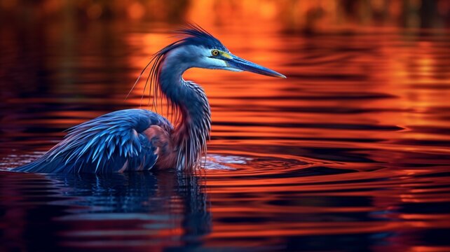 Dramatic blue Heron beacon sunset evening background photography picture AI generated art