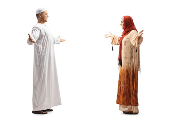 Muslim man meeting a young muslim woman