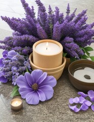 Obraz na płótnie Canvas bunch of lavender flowers and candles