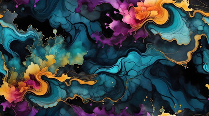 Seamless abstract wavy ink with multi color design, background