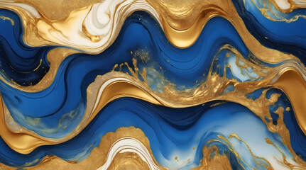 Seamless abstract wavy ink with gold and royal blue texture