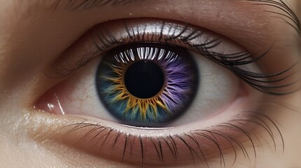 Fototapeta premium close-up of a human eye, The iris is a deep, rich colorful, while the surrounding sclera is a pristine white