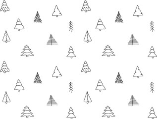 Obraz premium Hand drawn Christmas trees pattern. Seamless doodle vector illustration for wallpaper, textiles, wrapping