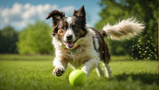 An image of a playful and energetic puppy playing fetch in a park - AI Generative