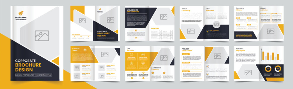 Company profile brochure template design, Minimalist corporate brochure layout,16 pages corporate brochure design template,