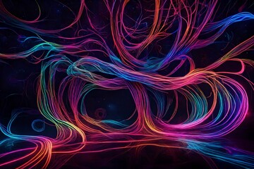 Ethereal neon tendrils intertwining in a cosmic backdrop
