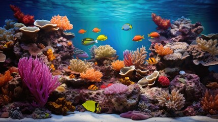 Naklejka na ściany i meble a large aquarium filled with lots of different types of corals and sea anemones and other colorful fish. generative ai