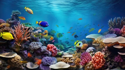 Fototapeta premium an underwater scene of a coral reef with many different types of fish and corals on the bottom of the water. generative ai