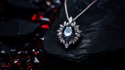 jewelry pendant witht gems on dark coal background