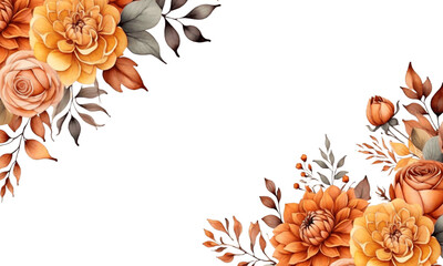Floral border frame on transparent background. Spring vintage floral frame with copy space. Rustic Watercolor Illustration Featuring a Corner Border Adorned with Dahlias. Summer spring painted frame