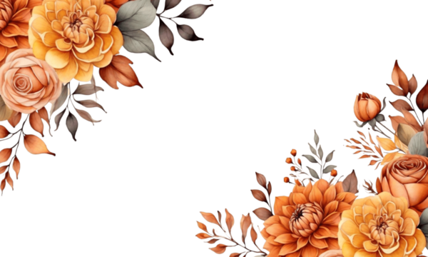 Floral border frame on transparent background. Spring vintage floral frame with copy space. Rustic Watercolor Illustration Featuring a Corner Border Adorned with Dahlias. Summer spring painted frame