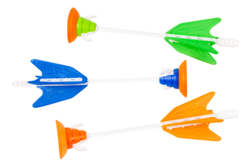 Toy arrows with suction cups. Isolated on white background.