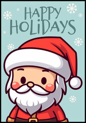 Cute Santa Claus: Vector Cartoon Character on Merry Christmas Greeting Cards and Posters
